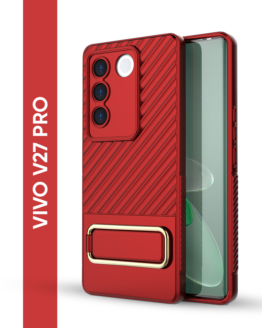 Shop Vivo V27 5G Red Back Cover With Gold Metal Kickstand-Back