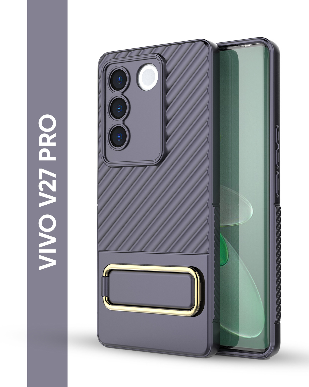 Shop Vivo V27 Pro 5G Purple Back Cover With Gold Metal Kickstand-Back