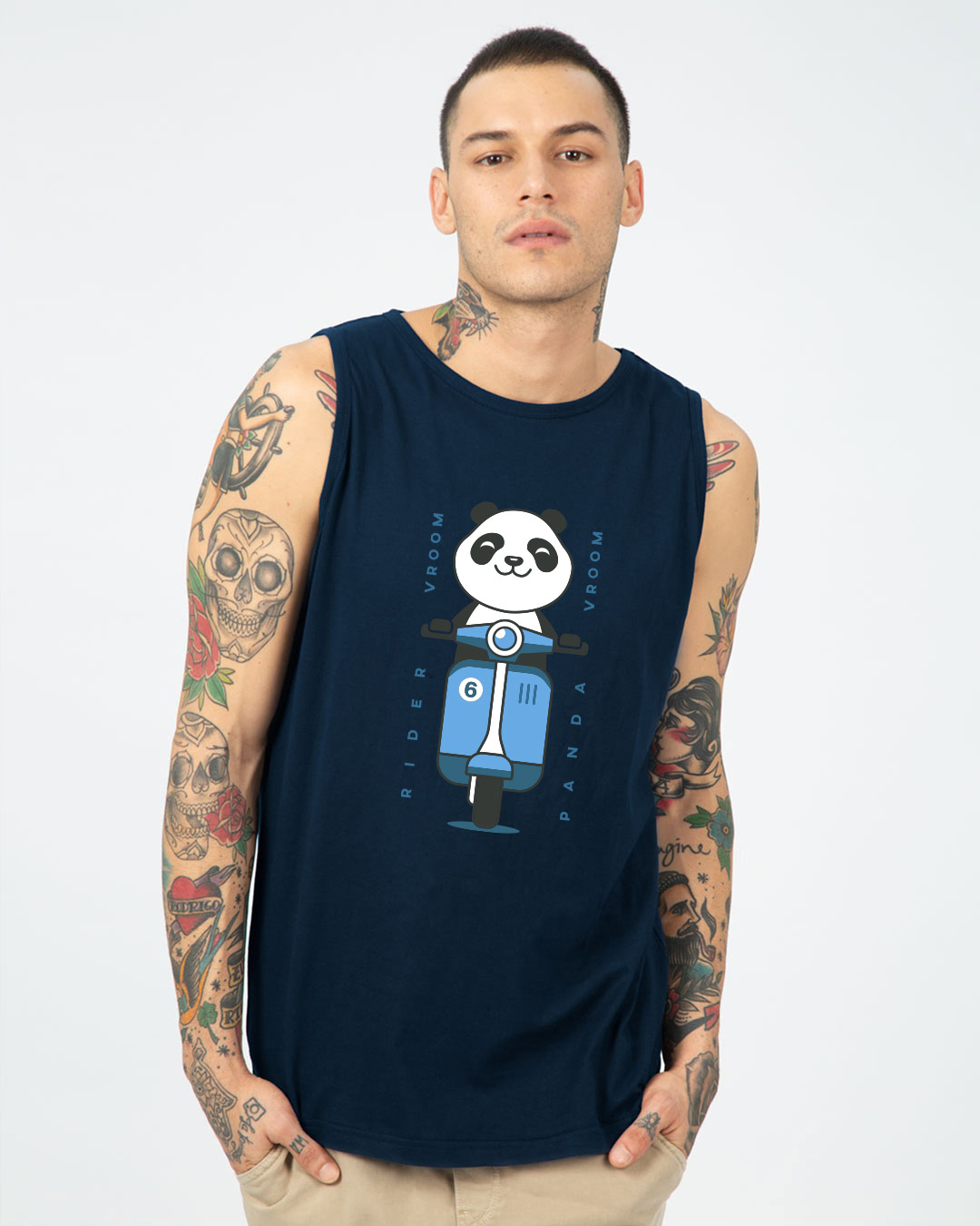 Shop Men's Navy Vroom Panda Graphic Printed Vest-Back