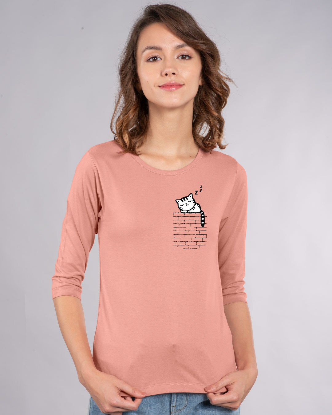 Shop Wall Kitty Round Neck 3/4th Sleeve T-Shirt-Back