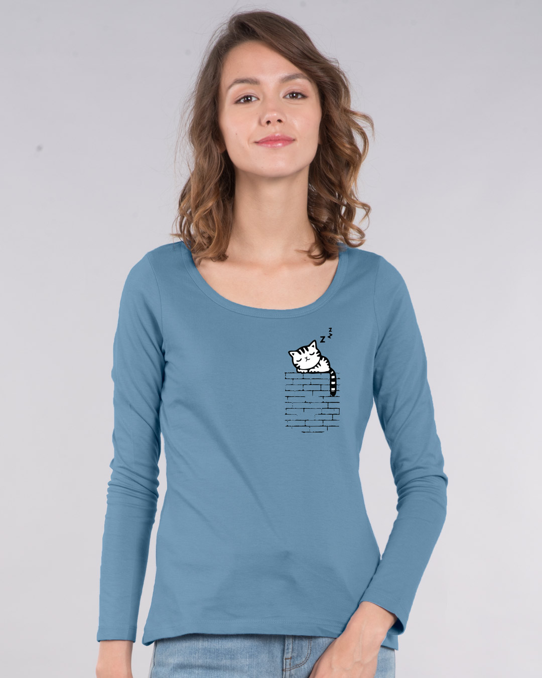 Shop Wall Kitty Scoop Neck Full Sleeve T-Shirt-Back