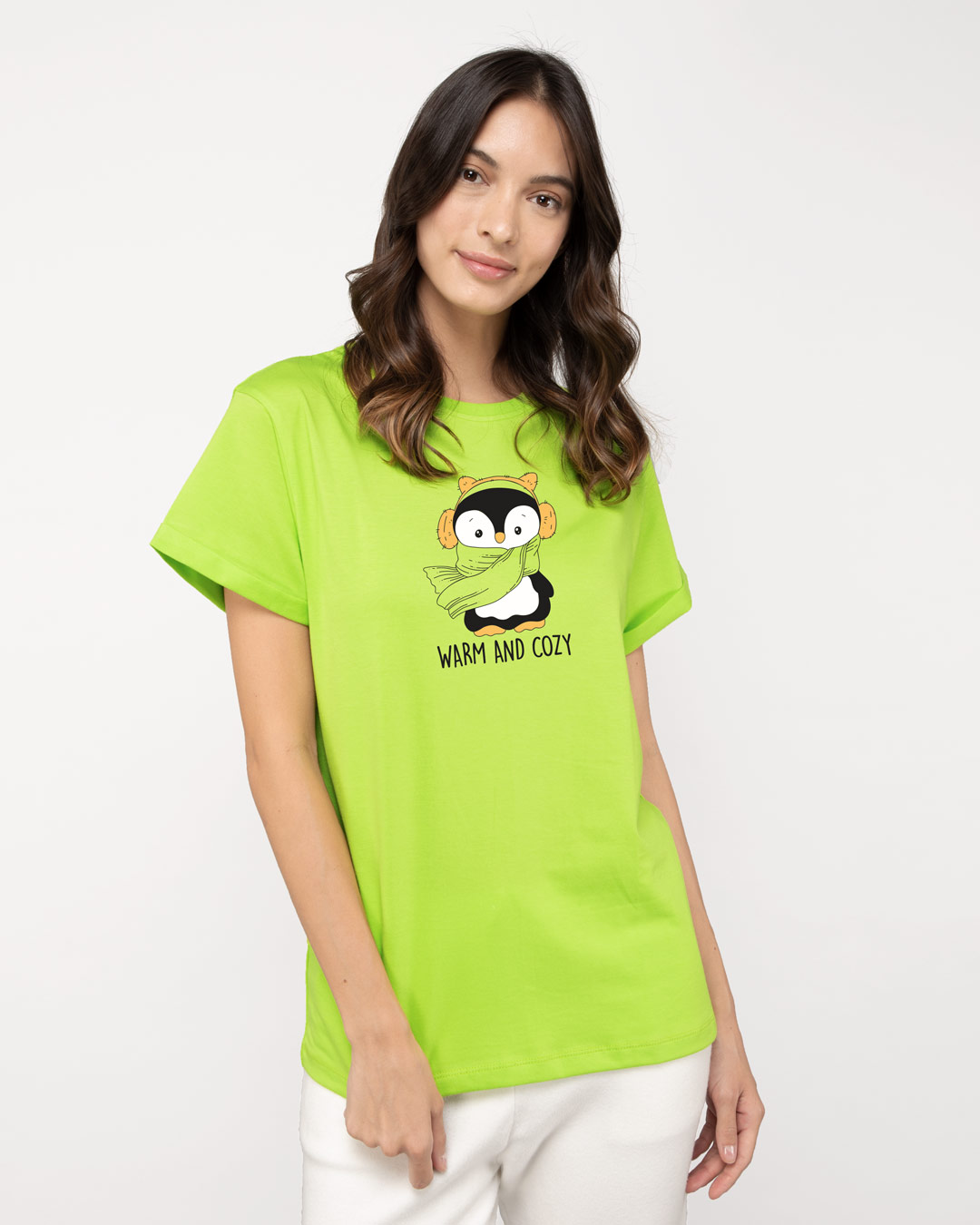 Shop WARM & COZY PENGUIN Boyfriend T-Shirt Neon Green-Back