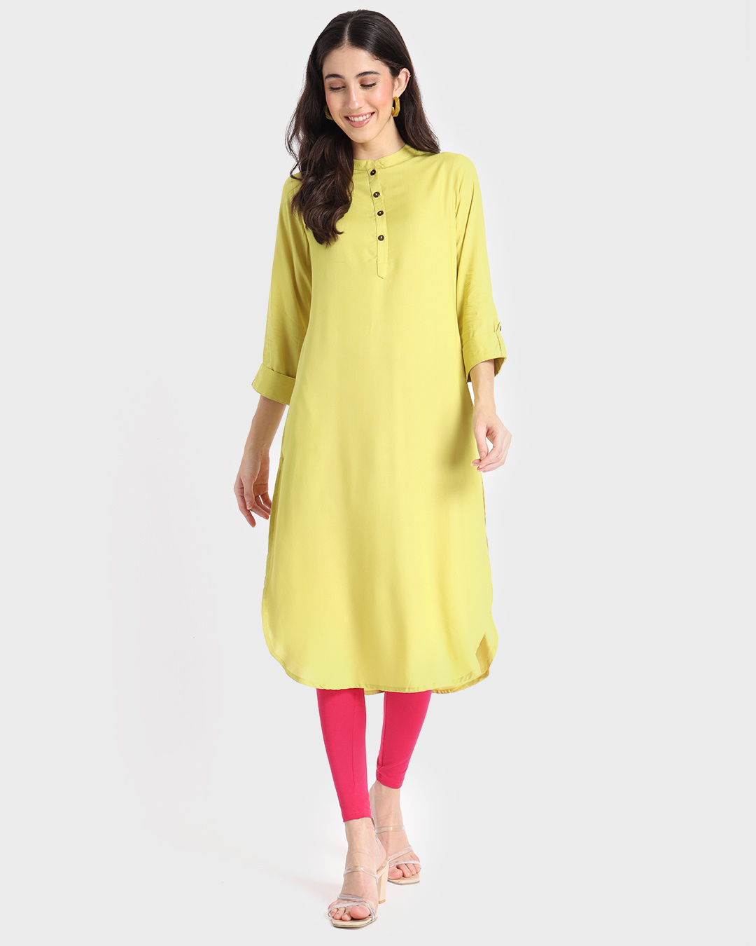 Women Brown Printed Cotton Kurta With 3/4Th Sleeve Orange Long Jacket