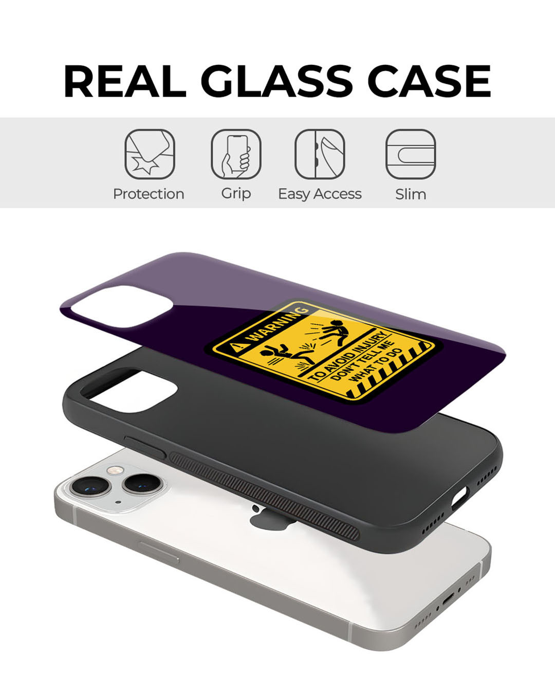 Shop Warning Injury Premium Glass Cover for Apple iPhone 12-Back