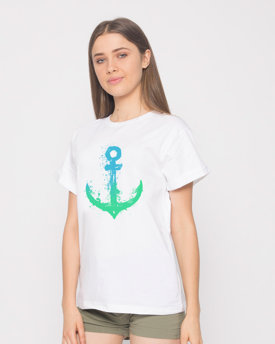 Shop Watercolor Anchor Boyfriend T-Shirt-Back