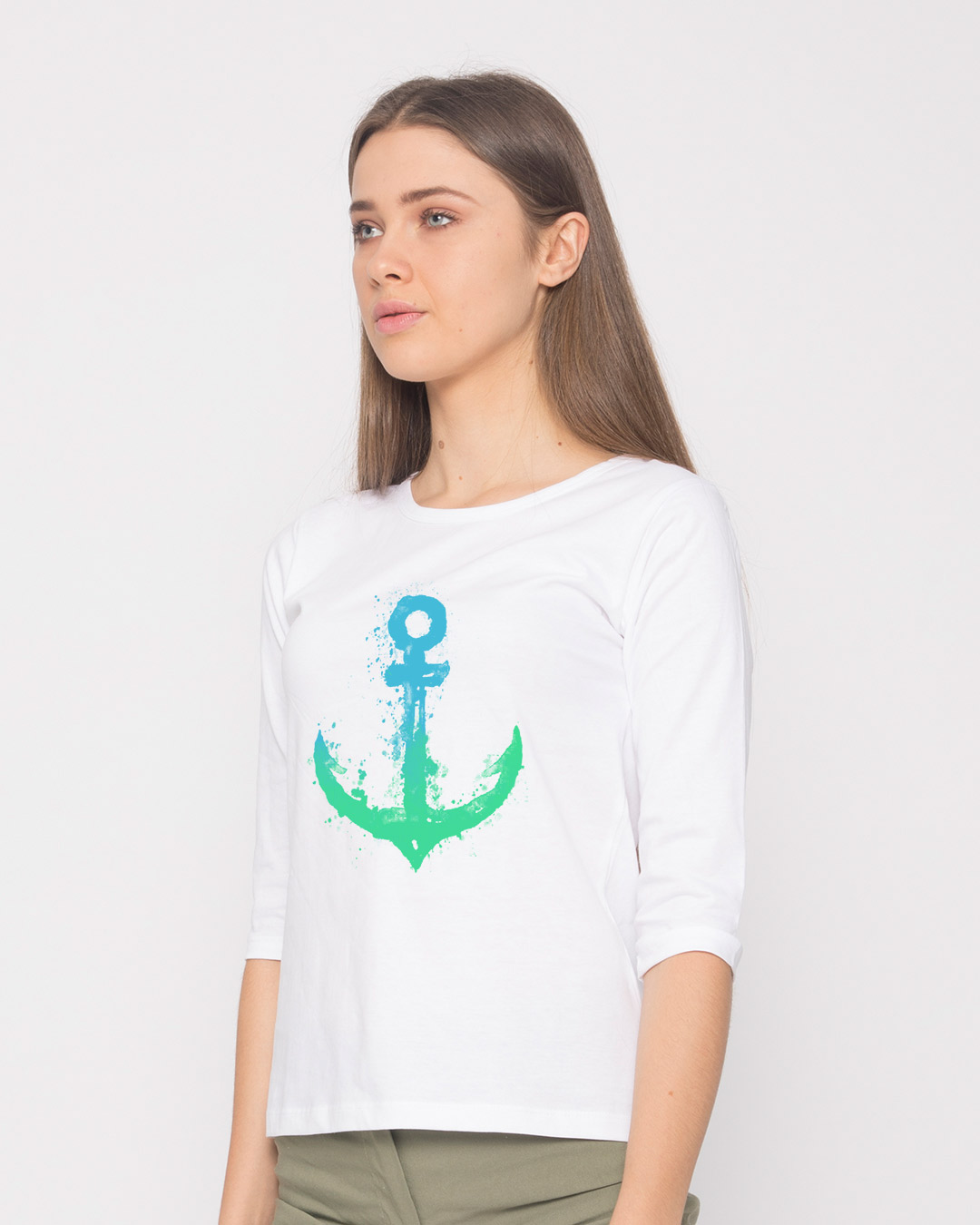 Shop Watercolor Anchor Round Neck 3/4th Sleeve T-Shirt-Back