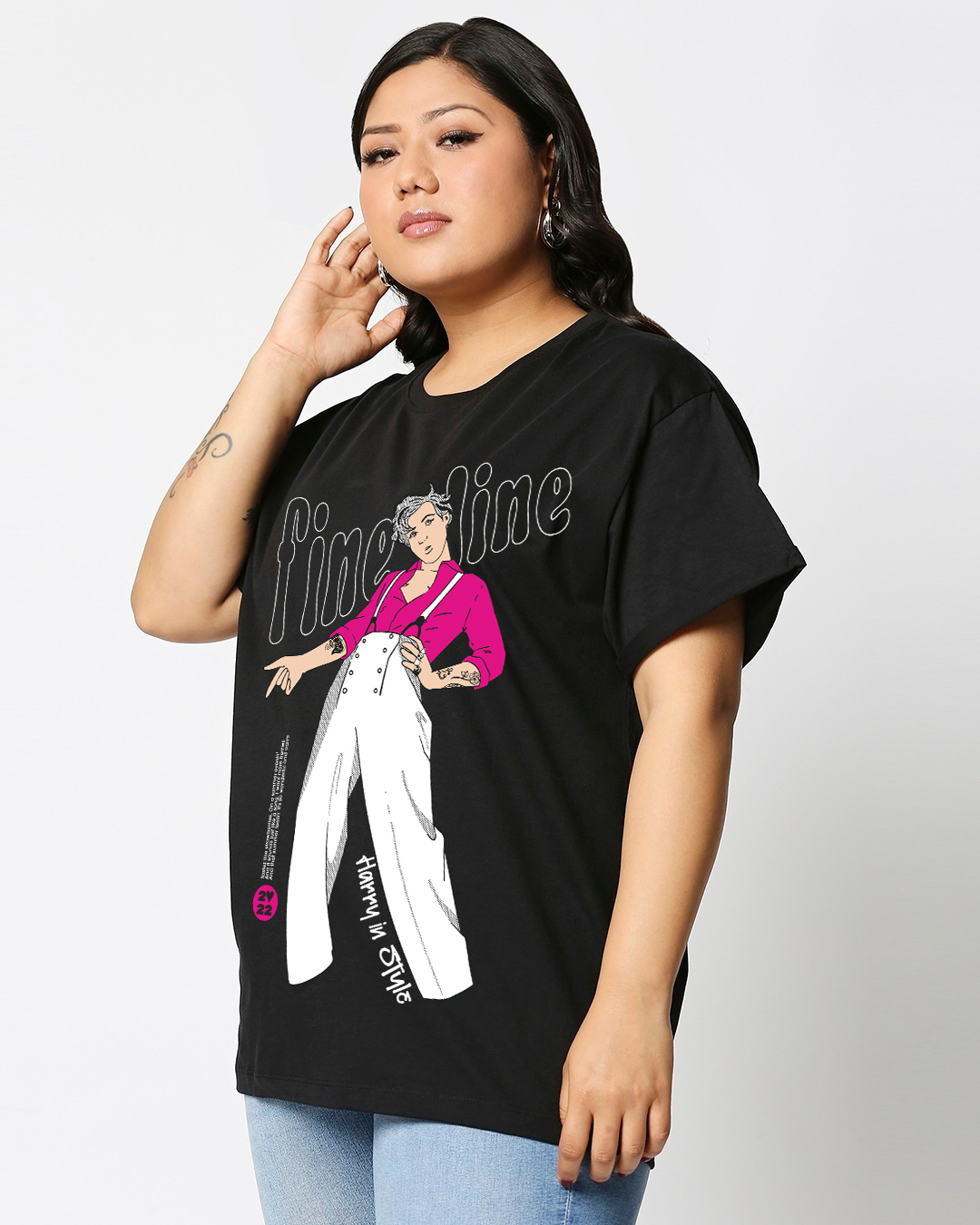 Shop Women's Black Watermelon Sugar Graphic Printed Boyfriend Plus Size T-shirt-Back
