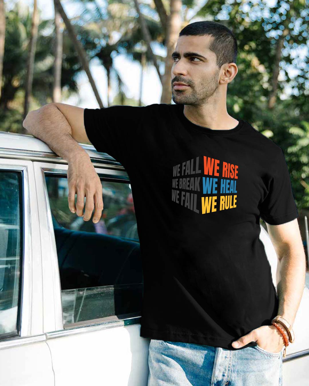 

We Rise Half Sleeve T-Shirt Men' Printed T-Shirts Bewakoof.com, Black