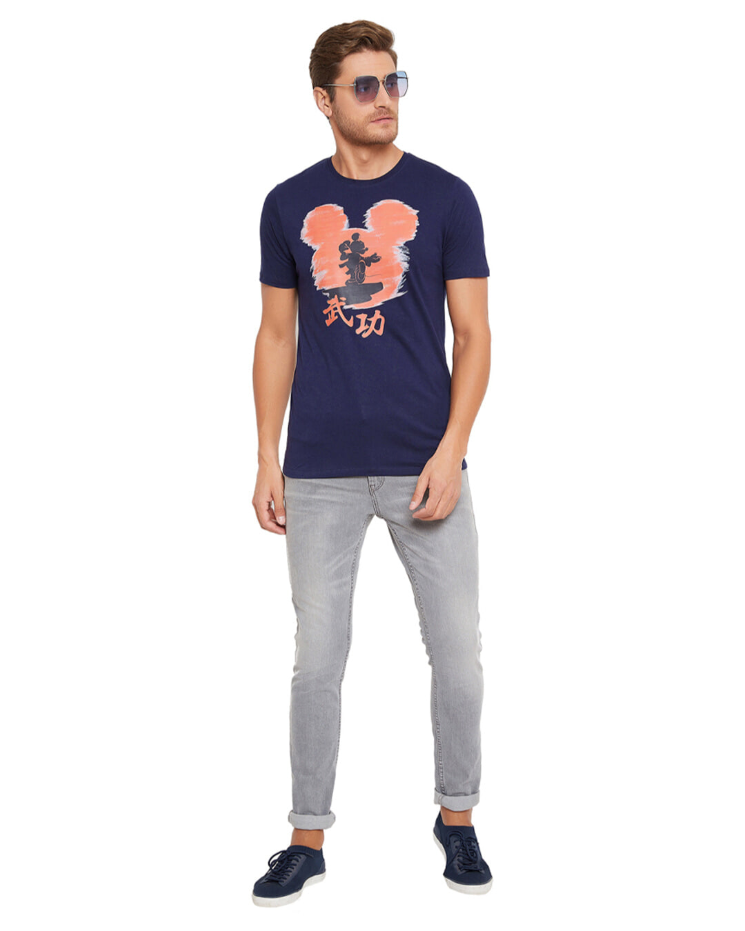 Shop Men's Navy Blue Mickey Mouse Print T-shirt-Back