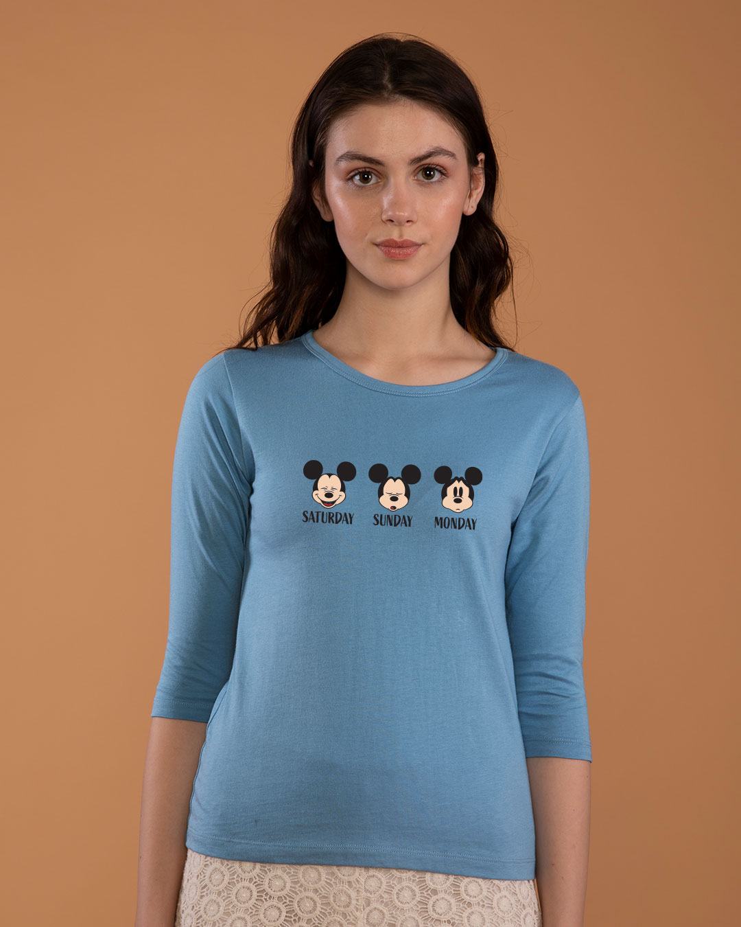 Shop Weekend Mood Mickey Round Neck 3/4th Sleeve T-Shirt (DL)-Back