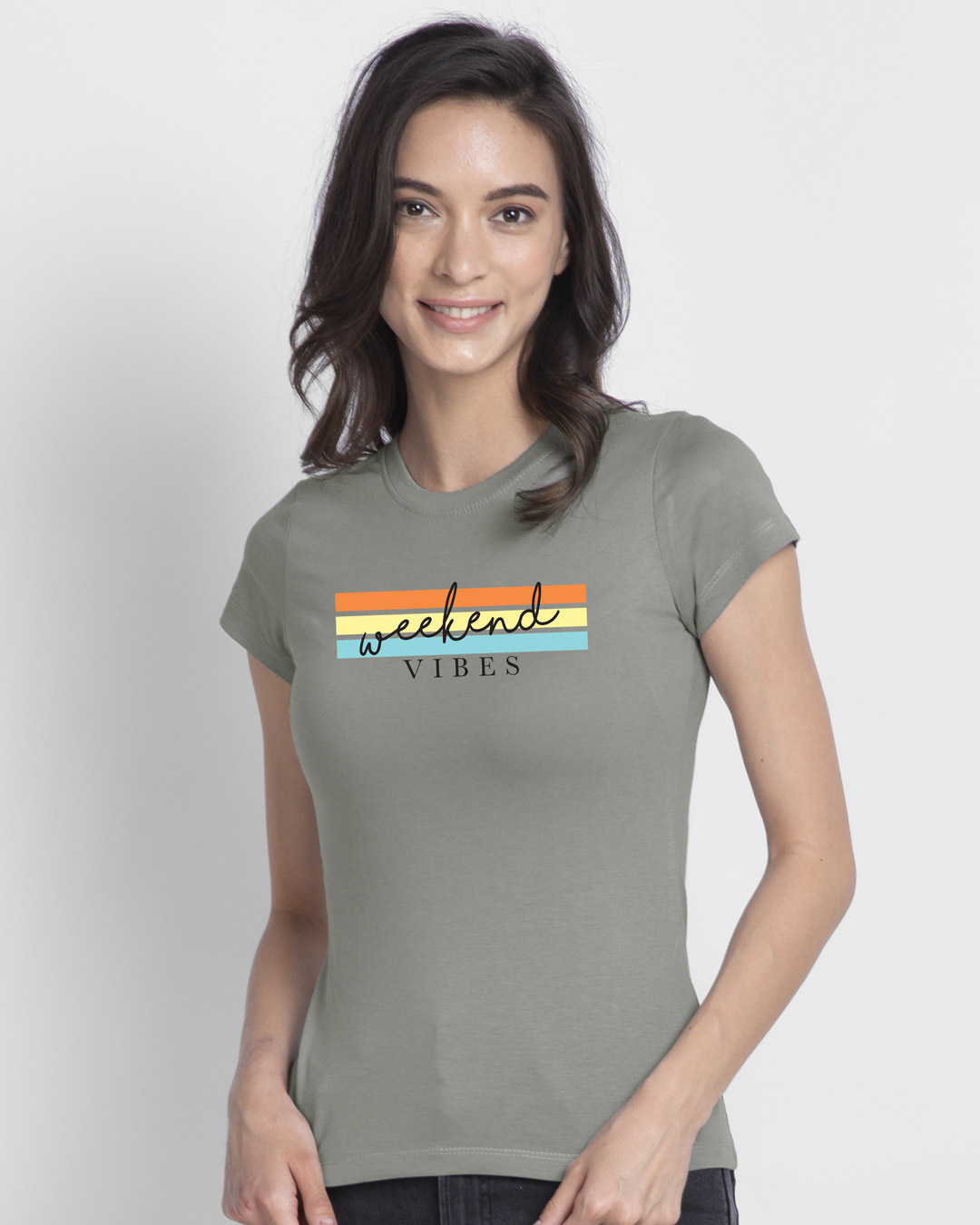 Buy Weekend Vibes Colorful Half Sleeve TShirt for Women grey Online at