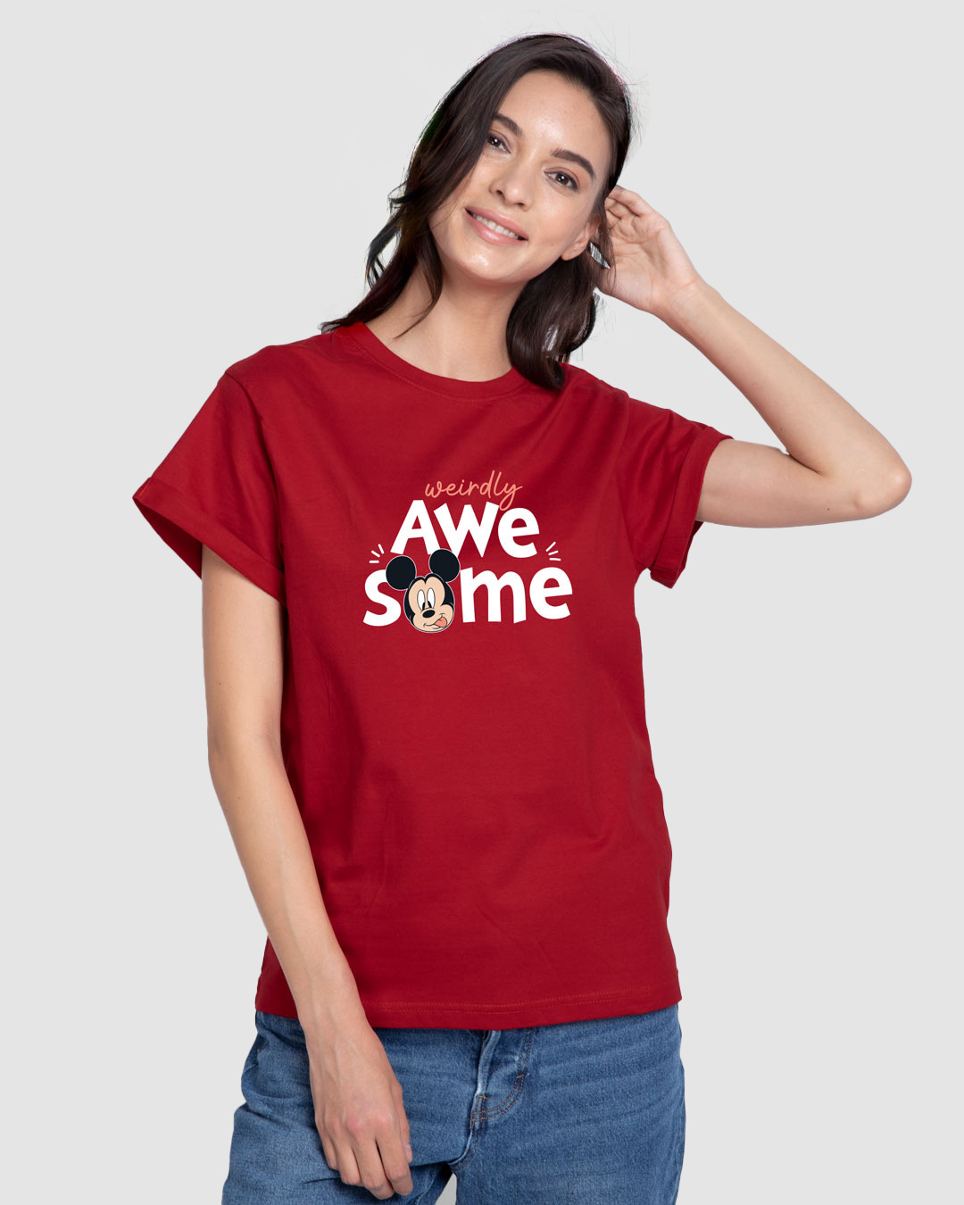 Buy Weirdly Awesome Mickey Boyfriend TShirt (DL) Bold Red Online at