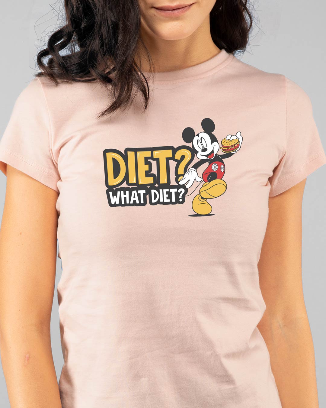 Shop What Diet? Half Sleeve Printed T-Shirt Baby Pink (DL)-Back