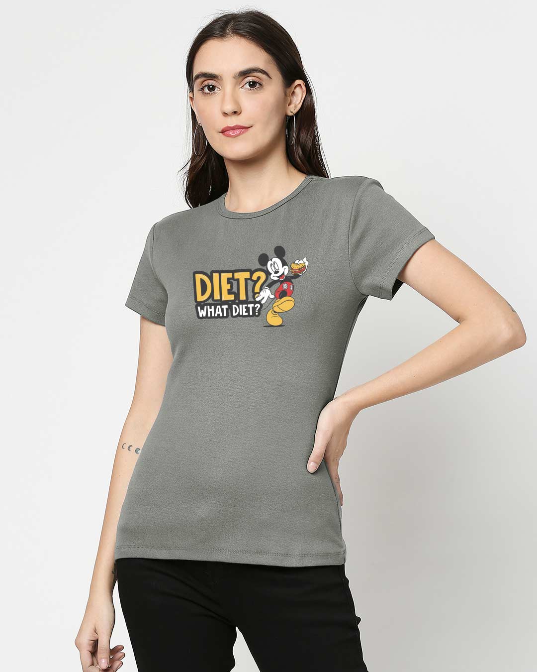 Shop What Diet? Half Sleeve Printed T-Shirt Meteor Grey (DL)-Back