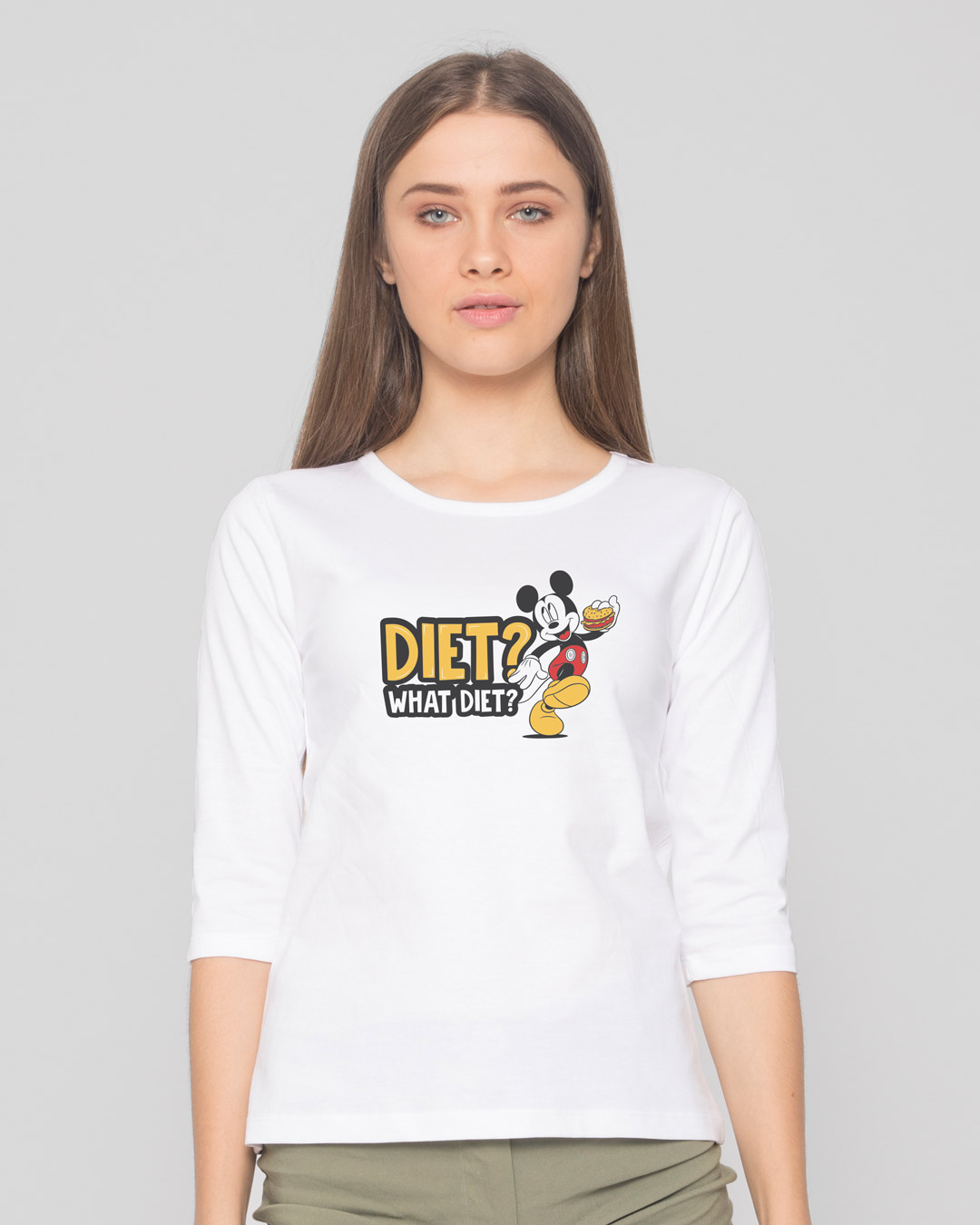 Shop What Diet? Round Neck 3/4 Sleeve T-Shirt White (DL)-Back