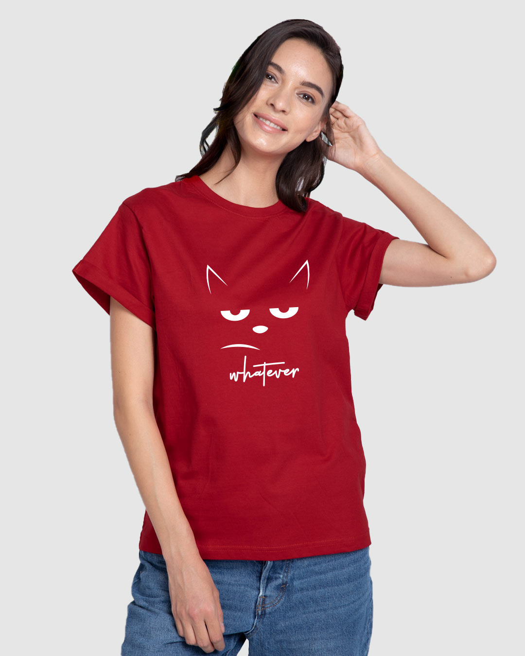 Buy Women's Red Whatever Cat Graphic Printed Boyfriend T-shirt Online ...