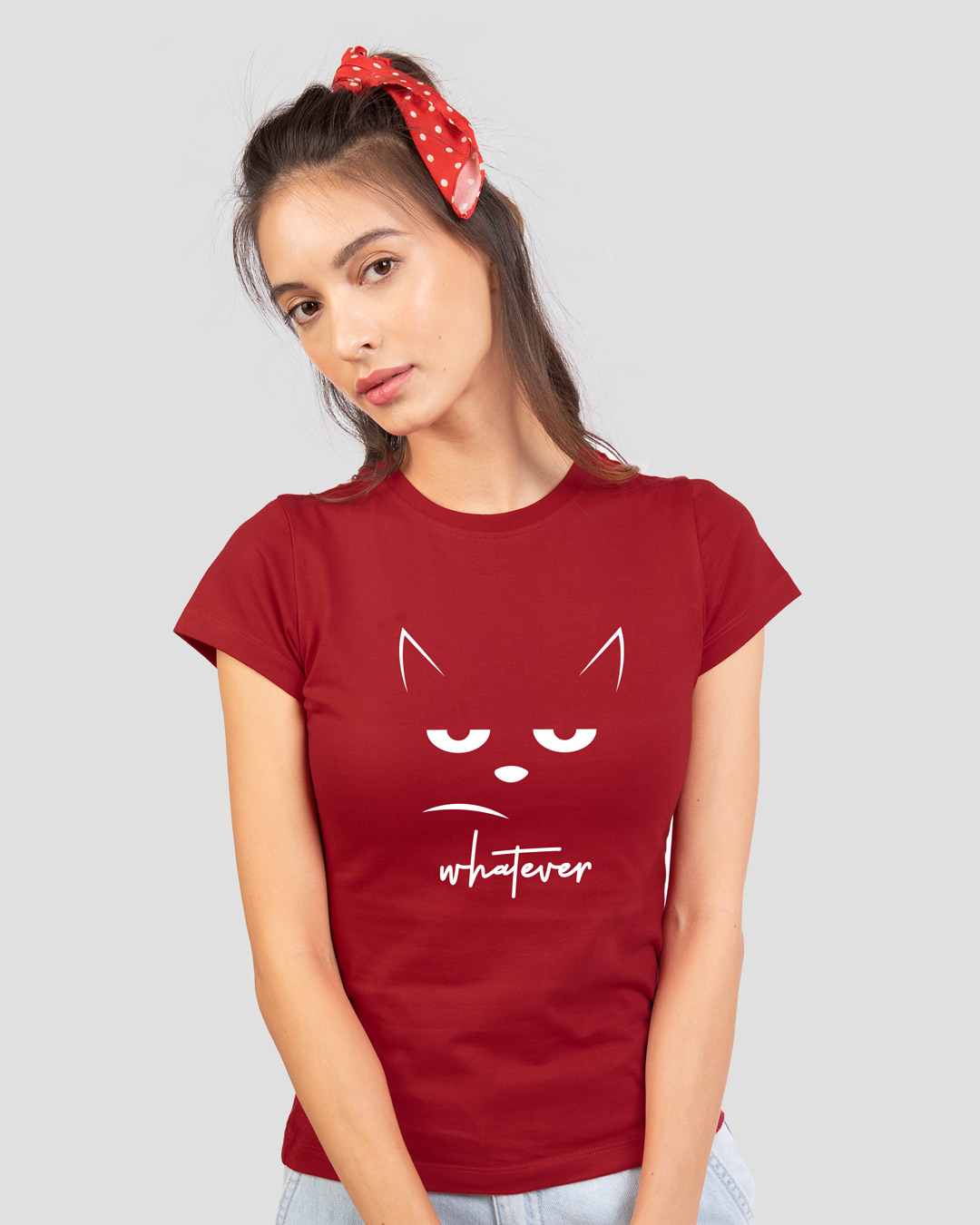 Shop Women's Red Whatever Cat Graphic Printed T-shirt-Back