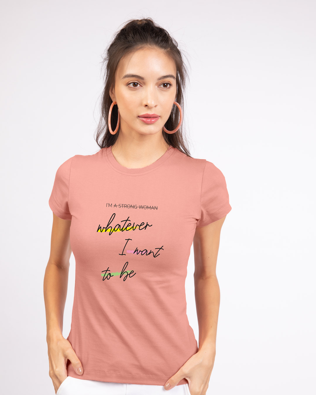Shop Whatever I Want to be Half Sleeve Printed T-Shirt Misty Pink-Back