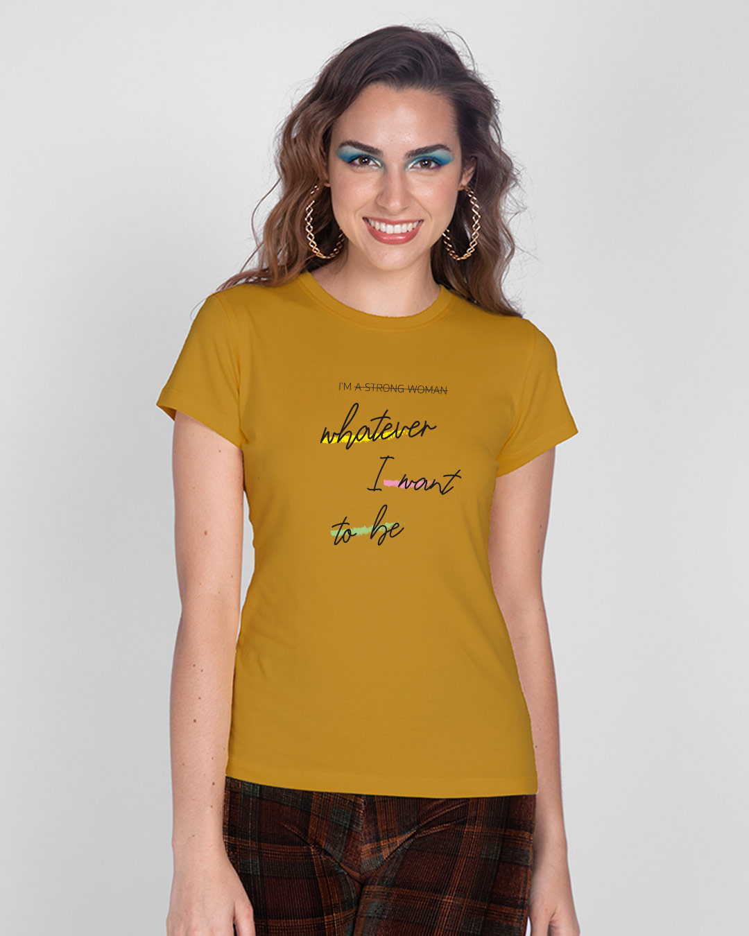 Shop Whatever I Want to be Half Sleeve Printed T-Shirt Mustered Yellow-Back
