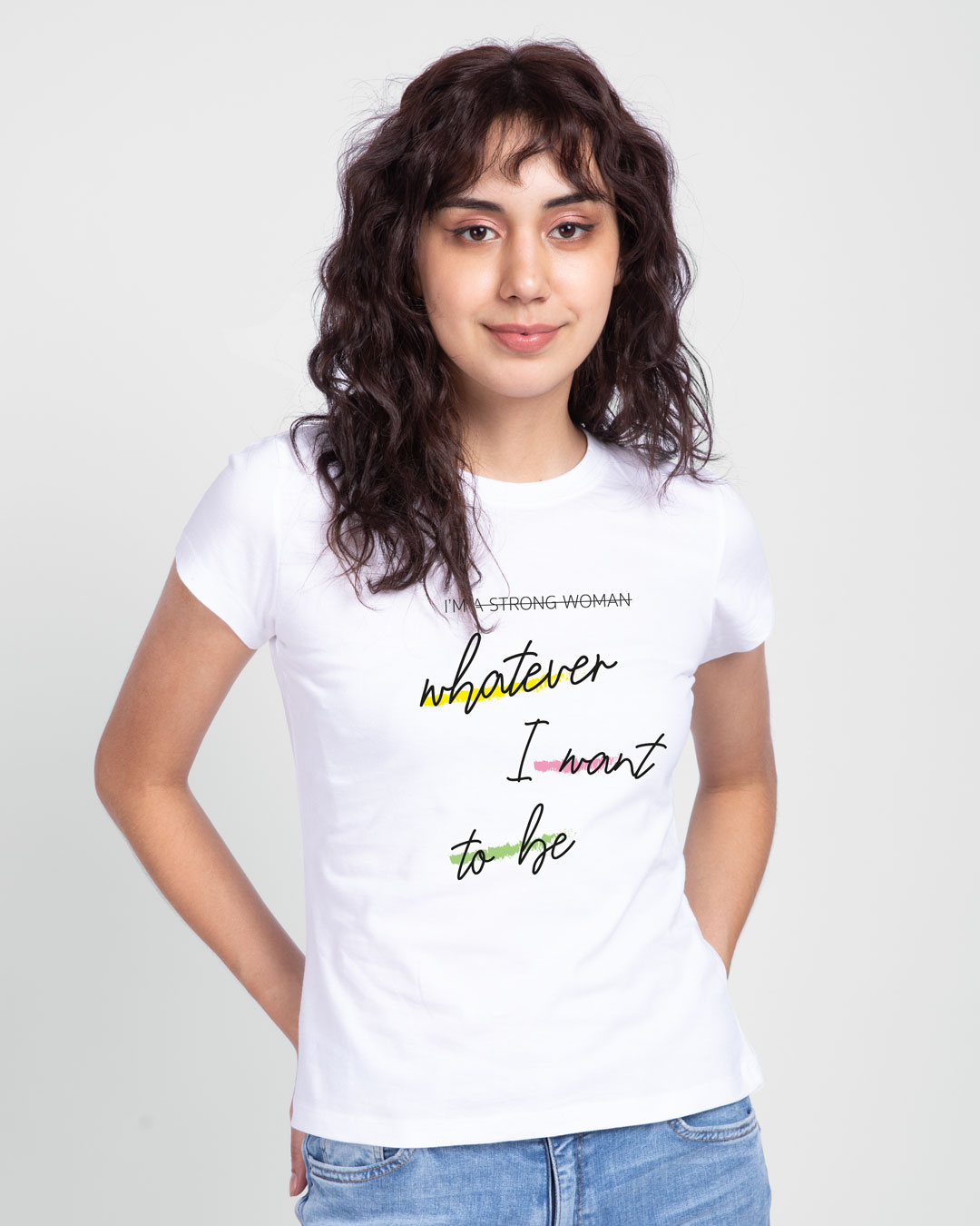 Shop Whatever I Want to be Half Sleeve Printed T-Shirt White-Back