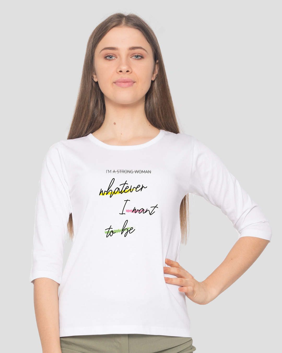 Shop Whatever I Want to be Round Neck 3/4 Sleeve T-Shirt White-Back