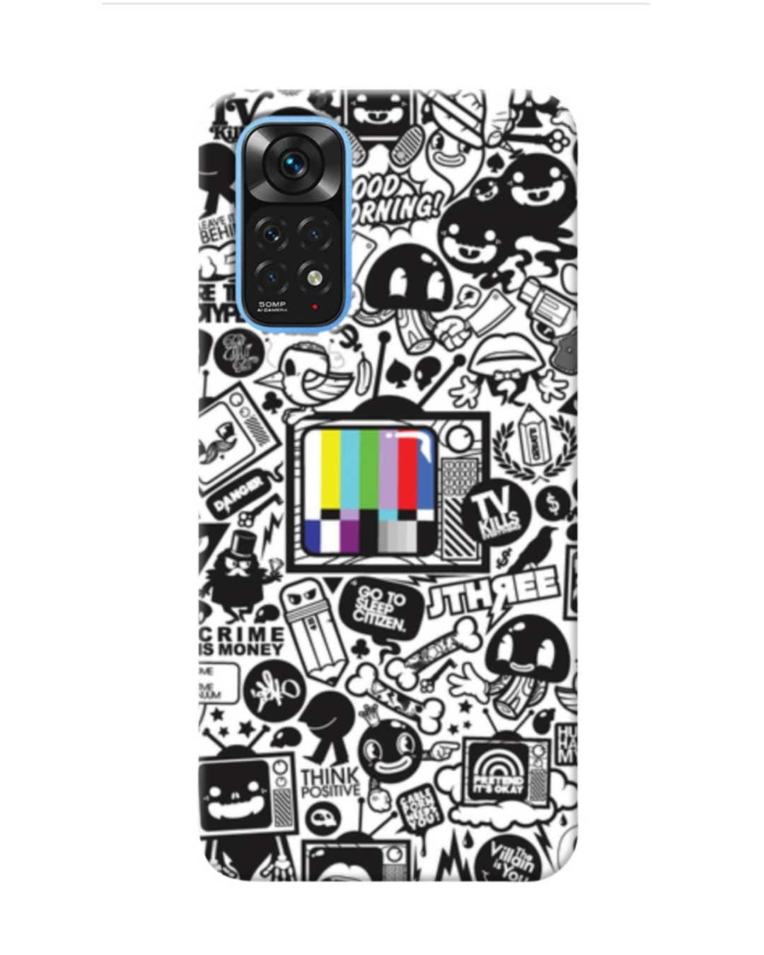 Shop White Abstract Printed Designer Hard Cover For Redmi Note 11 (Impact Resistant, Matte Finish)-Front