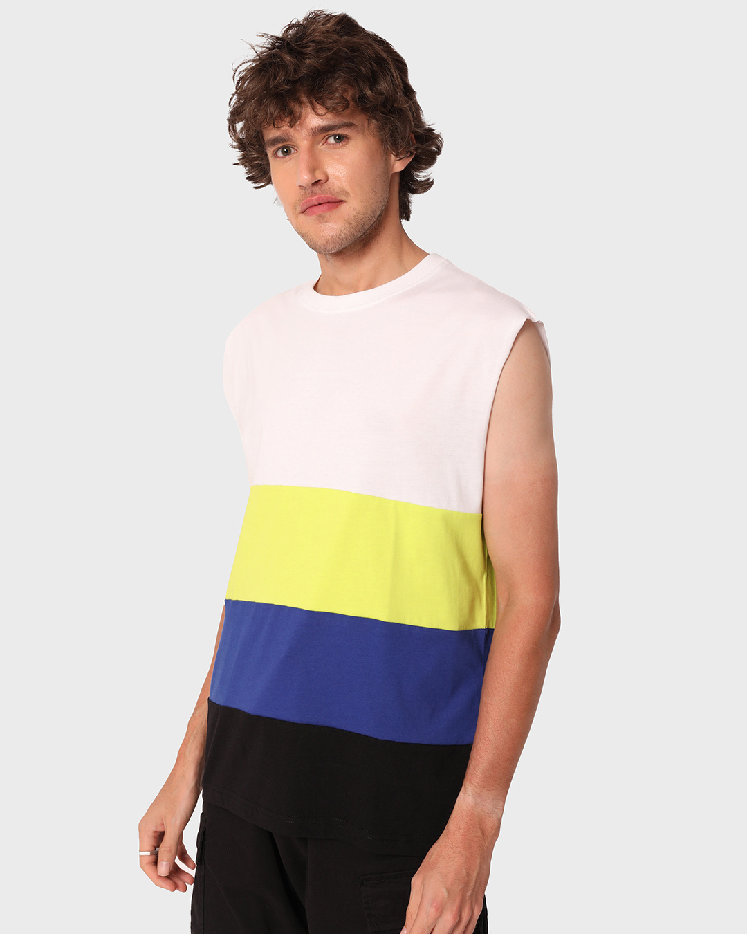 Shop Men's Multicolor Striped Super Loose Fit Vest-Back