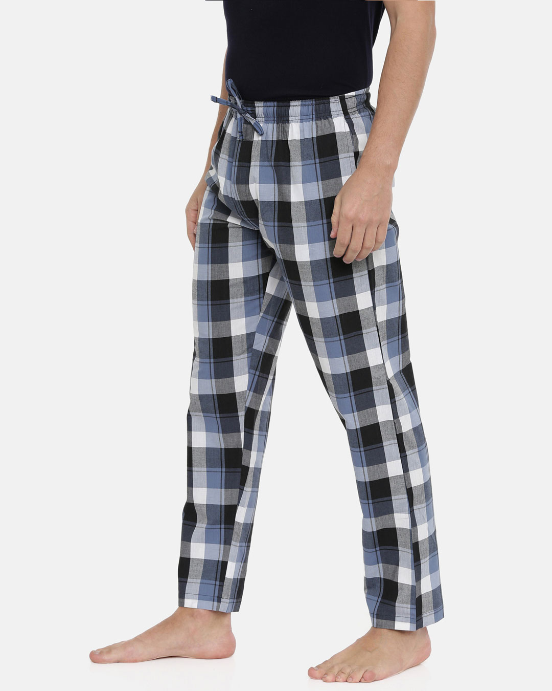 Shop White And Navy Gingham Checked Pyjamas-Back