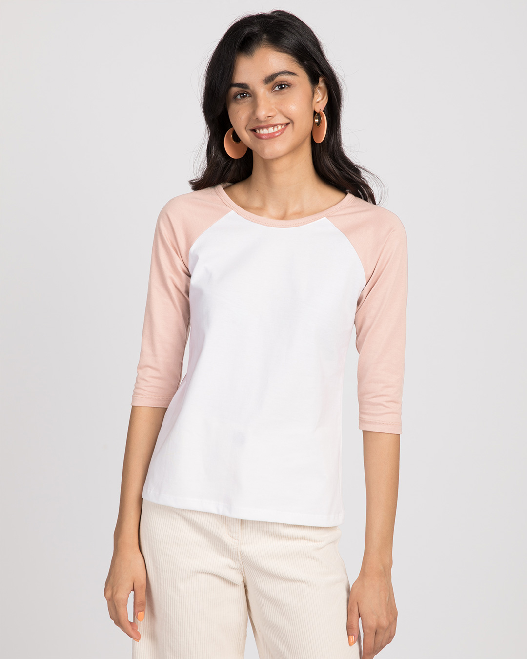 Buy White-Baby Pink 3/4th Sleeve Raglan T-Shirt Online at Bewakoof