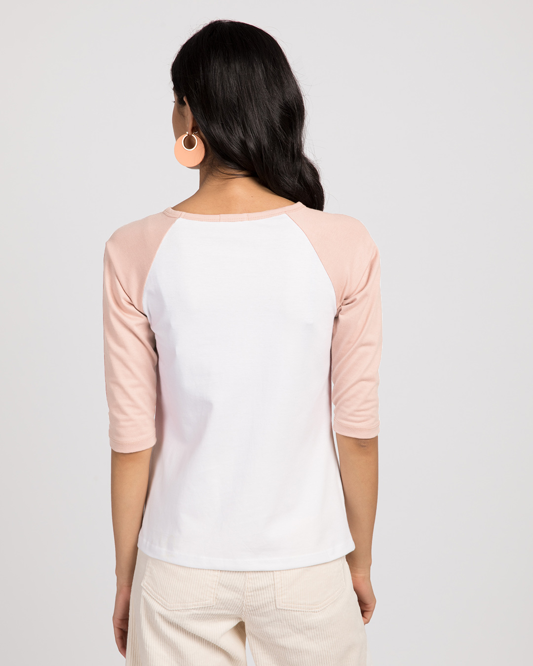 Shop White-Baby Pink 3/4th Sleeve Raglan T-Shirt-Back