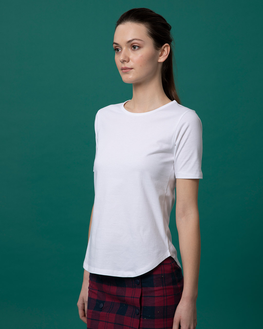 Shop White Basic Round Hem T-Shirt-Back