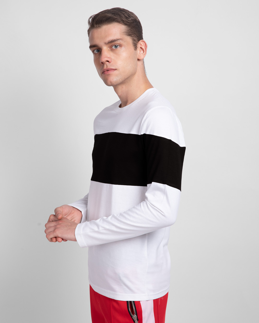 Shop White & Black 90's Vibe Panel T-Shirt-Back