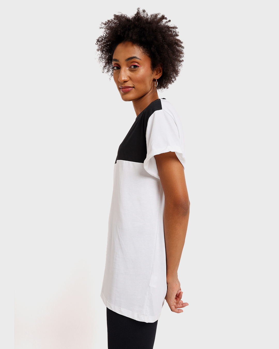 Shop White- Black Color Block Boyfriend T-shirt-Back