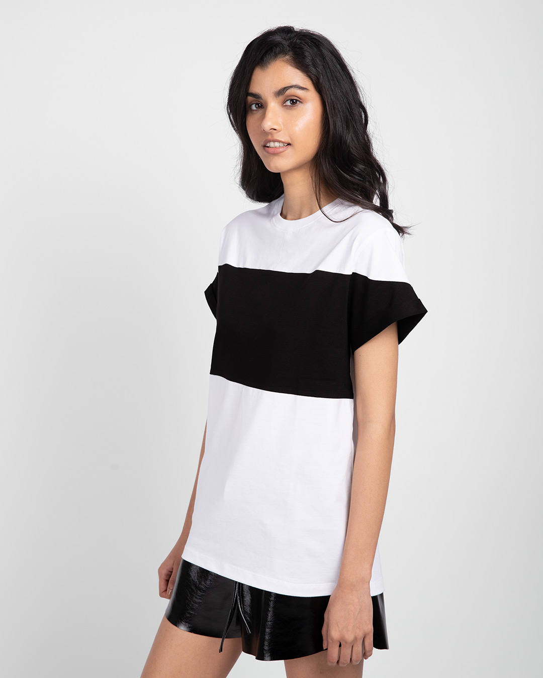 Shop White-Black-White 90's Vibe Boyfriend Panel T-Shirt-Back