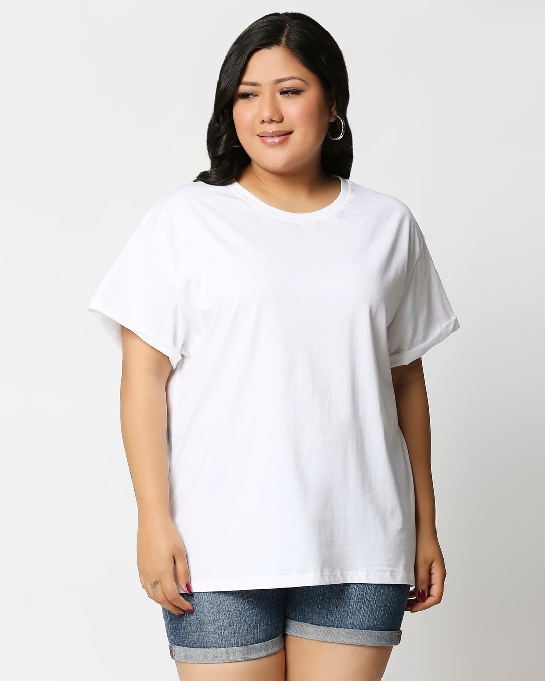 Shop White Boyfriend Plus Size T-Shirt-Back
