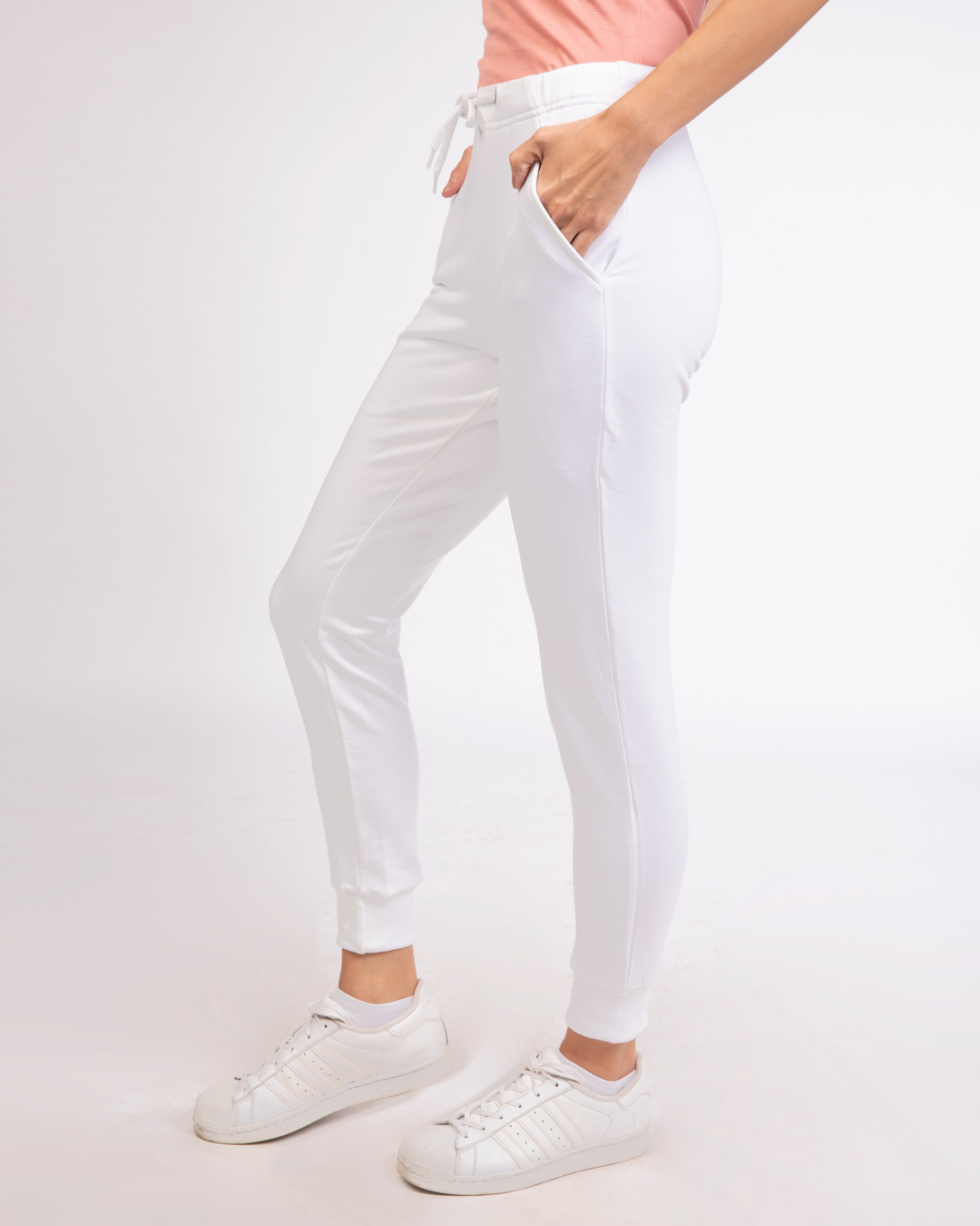 Shop Women's White Casual Slim Fit Joggers-Back