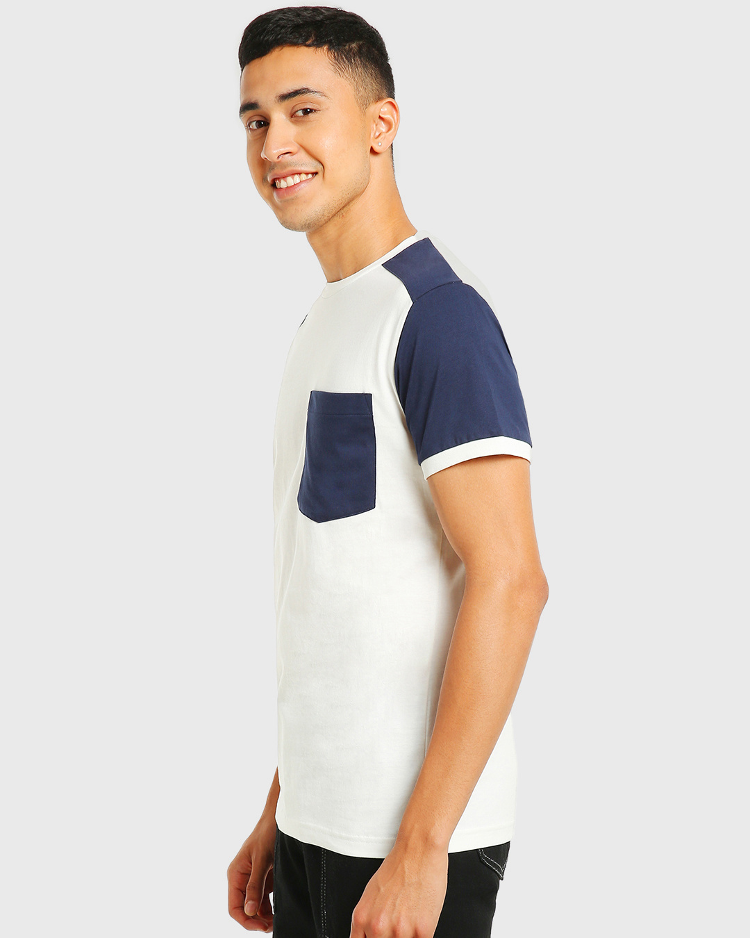 Shop White Color Block Pocket T-Shirt-Back