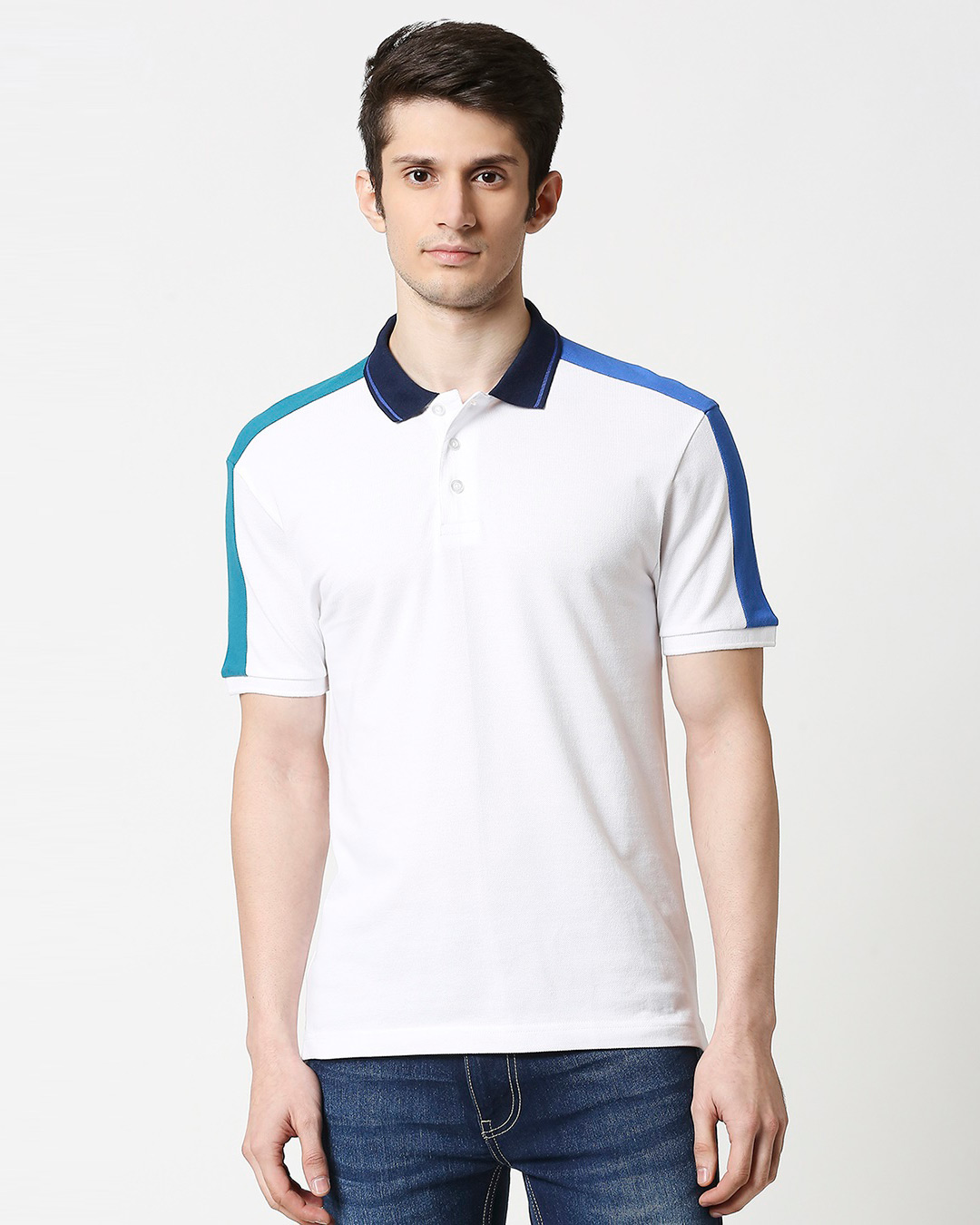 Shop White Contrast Shoulder Cut & Sew Polo-Back