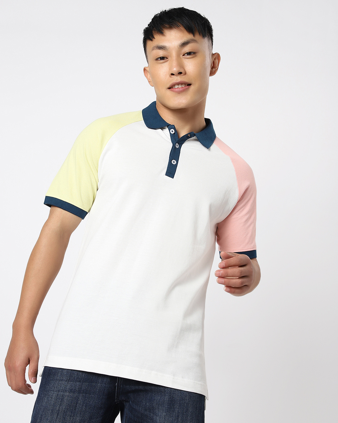 Shop Men's White Contrast Sleeve Polo T-shirt-Back