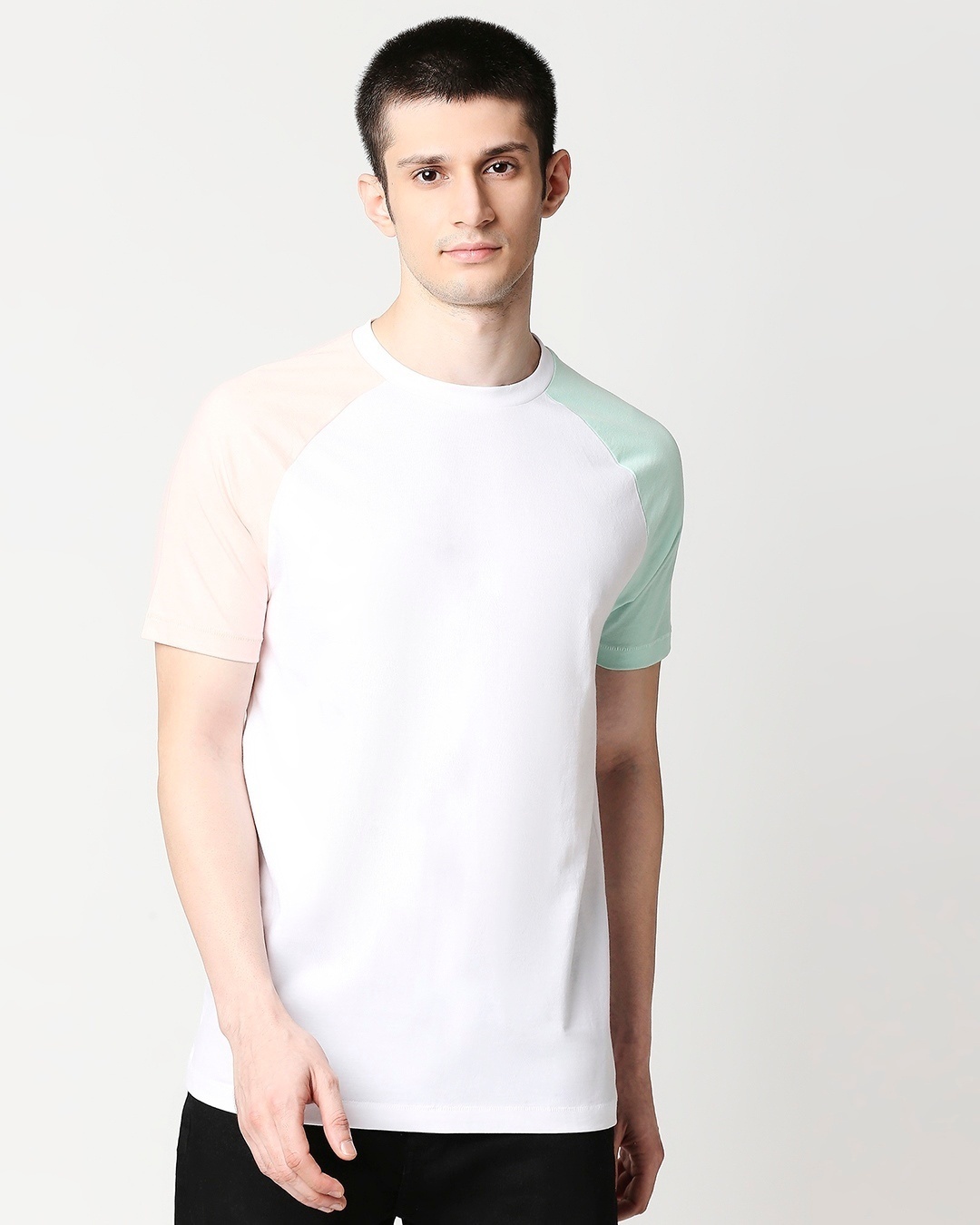 Shop White Contrast Sleeve Raglan T-Shirt-Back