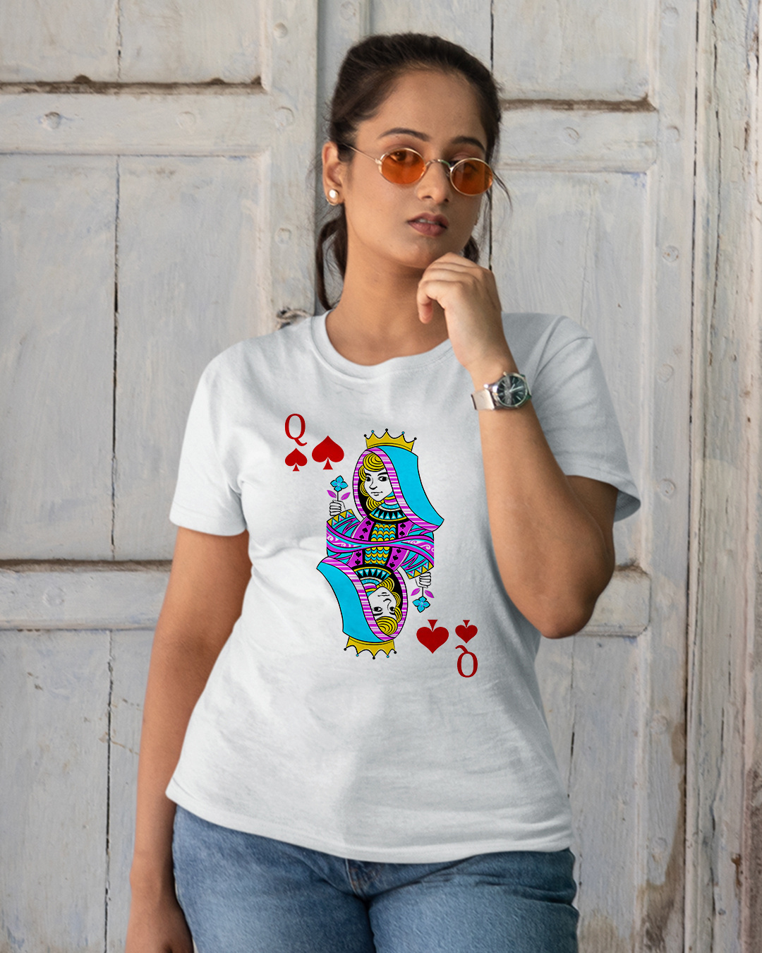Shop Pack of 2 White Deck of Cards Graphic Printed Cotton T-shirt-Back
