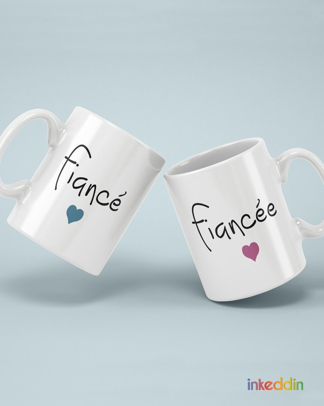 Shop White Fiance Printed Ceramic Mug (330 ml, Set Of 2)-Back