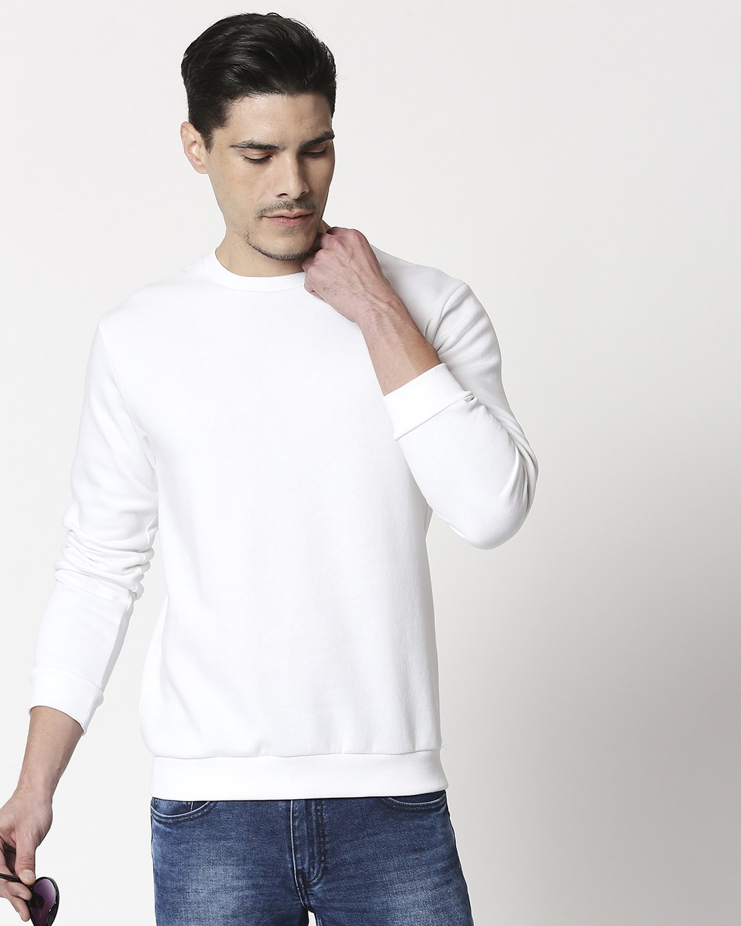 

White Fleece Sweater Men' Plain Fleece Sweater Bewakoof.com