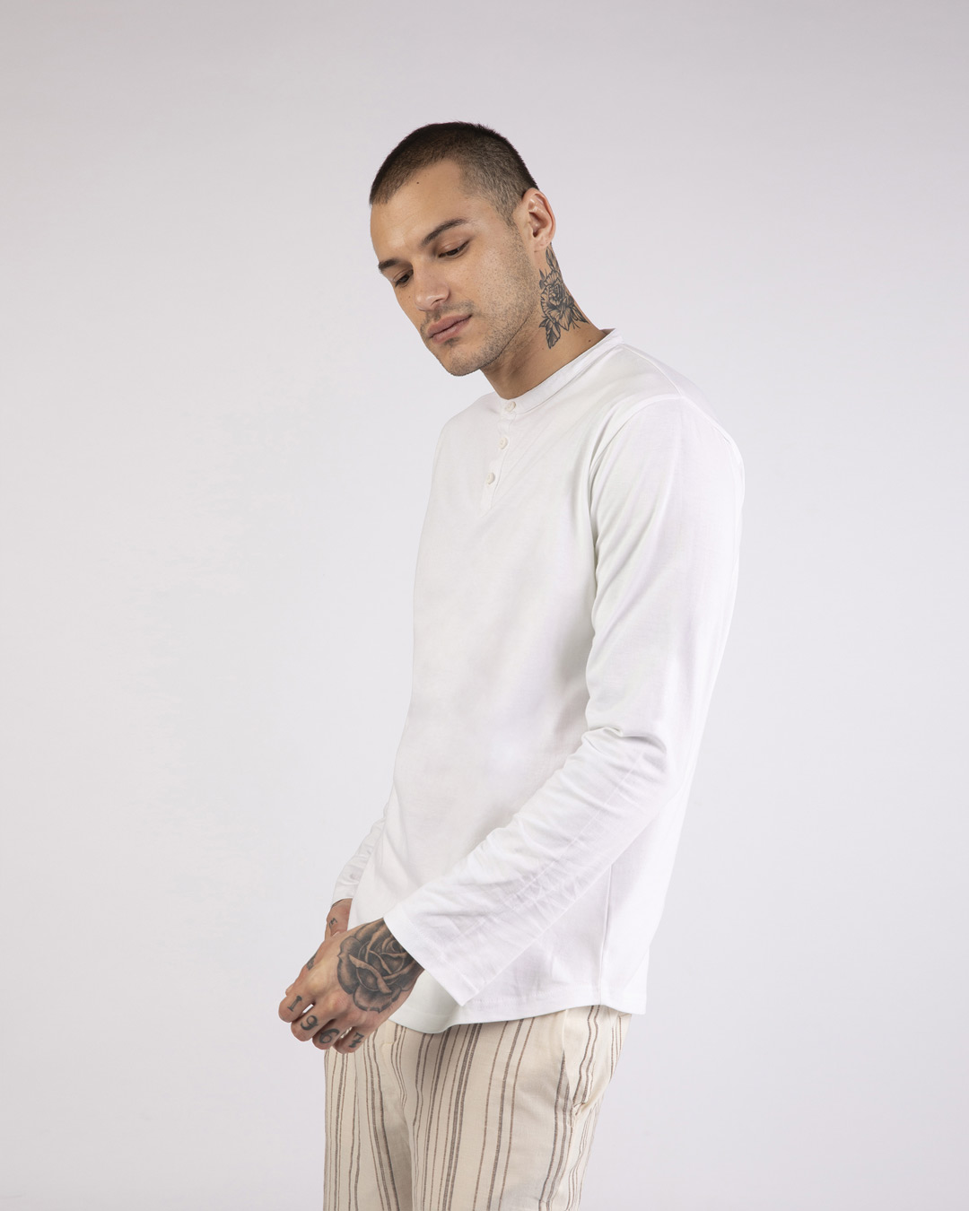 Shop Men's White Henley T-shirt-Back