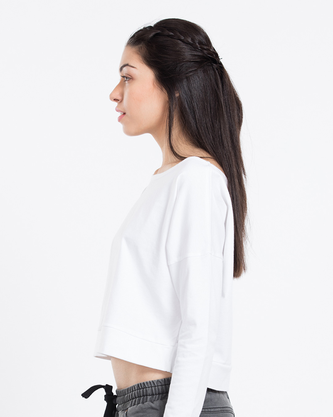 Shop White Full Sleeves Crop T-Shirt-Back