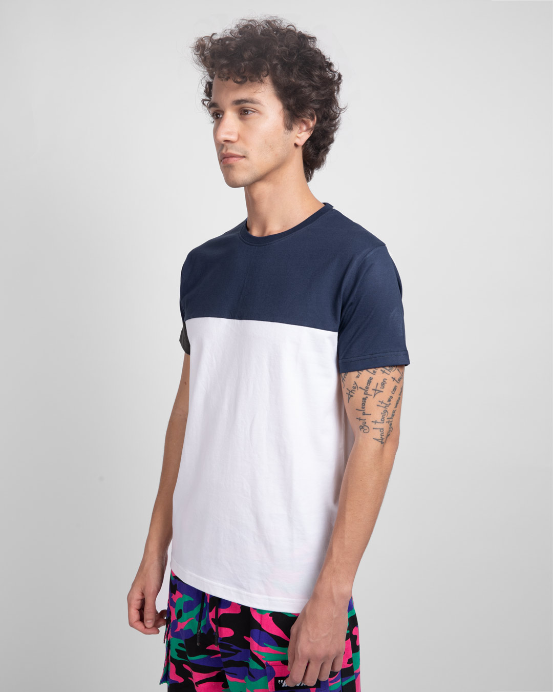 Shop White & Galaxy Blue 90's Vibe Panel T-Shirt-Back