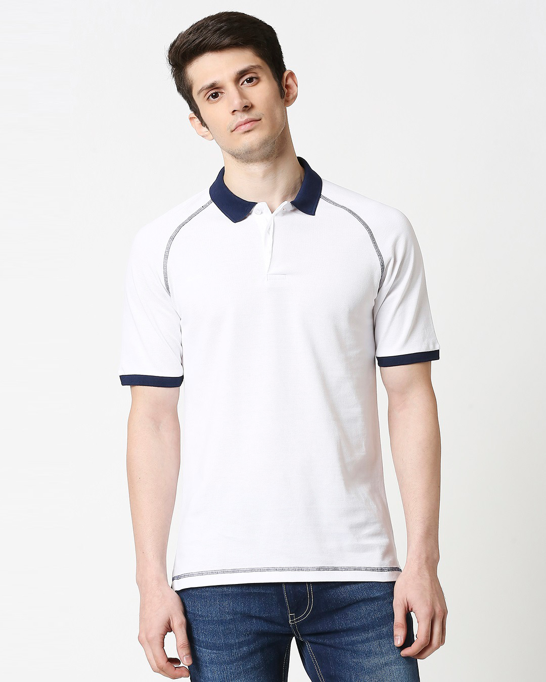 Shop Men's White Raglan Polo T-shirt-Back