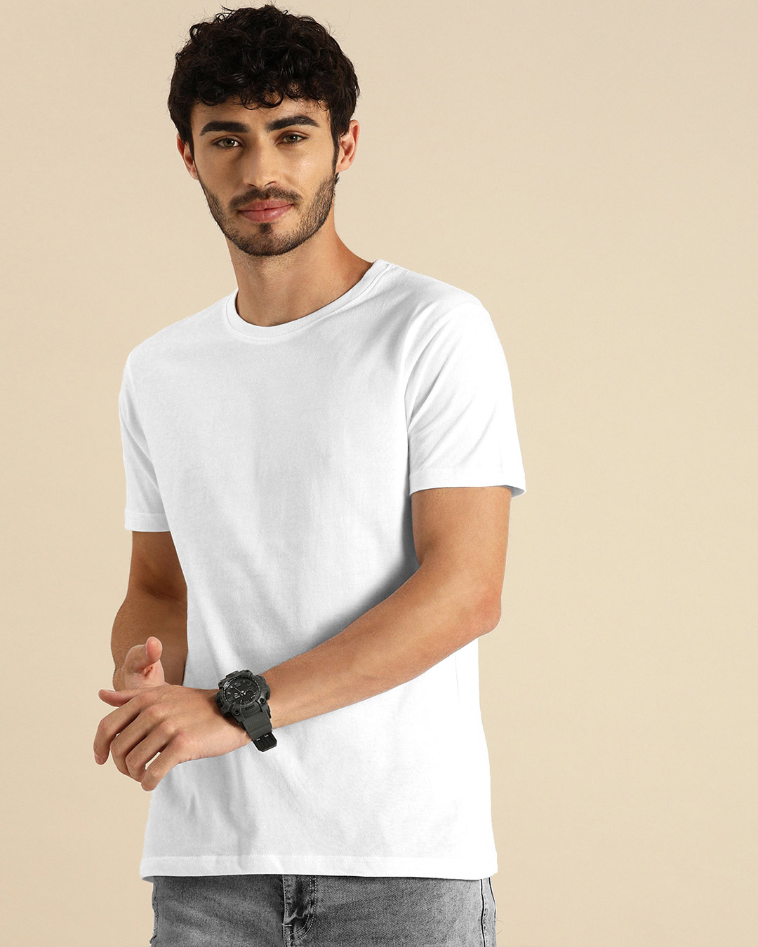 Shop White Half Sleeve Round Neck T-Shirt-Back