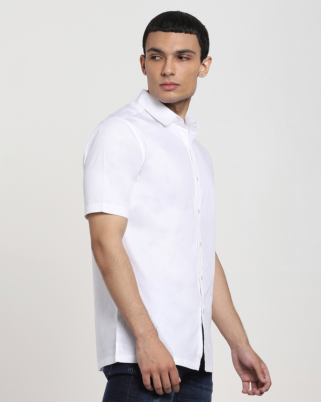 Shop White Half Sleeve Solid Shirt-Back