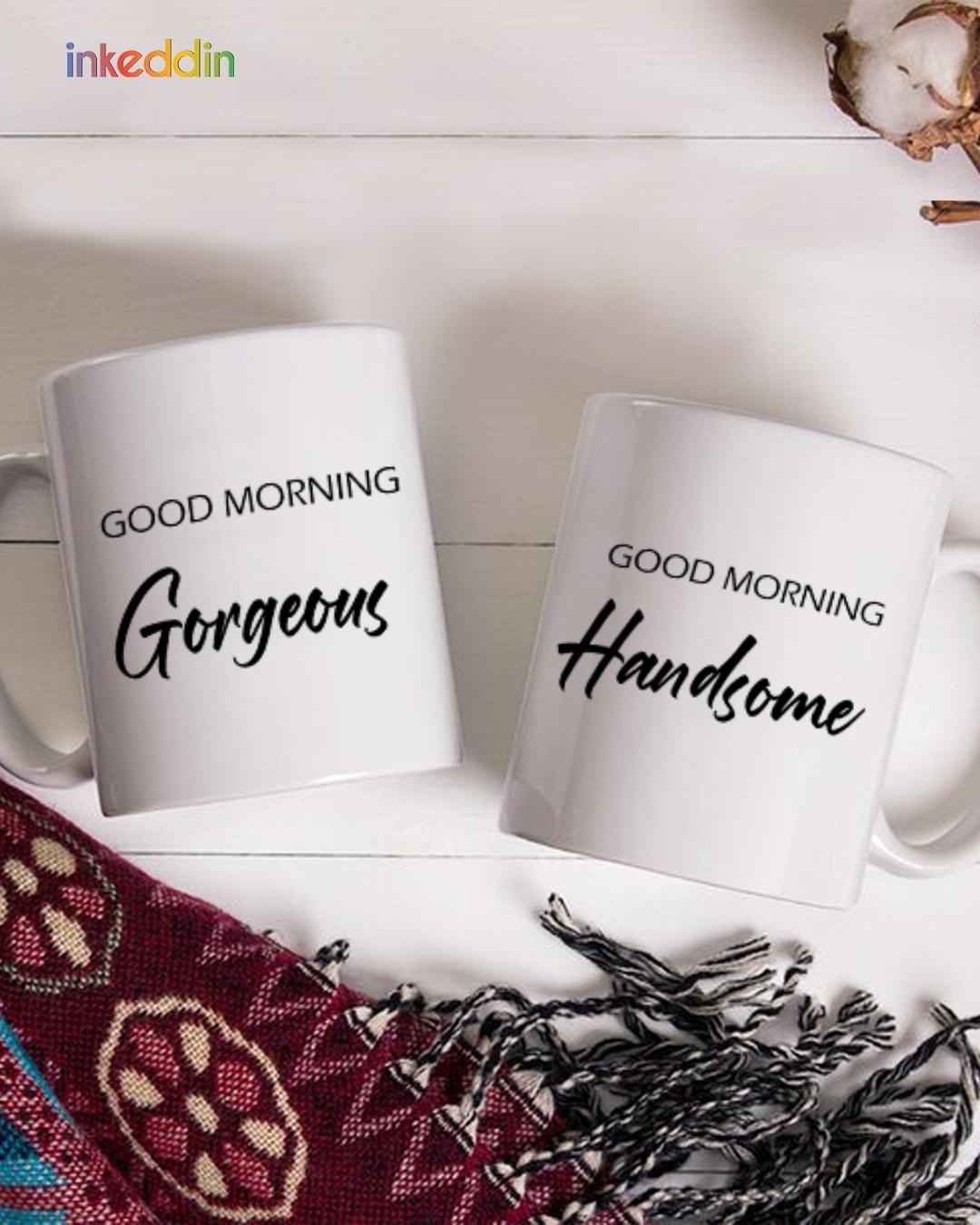 Shop White Handsome & Gorgeous Printed Ceramic Mug (330 ml, Set Of 2)-Back